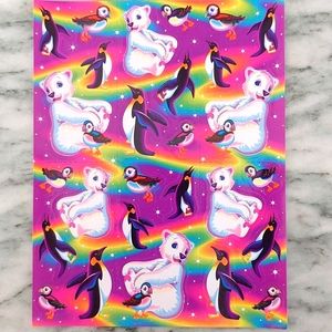 Vintage Lisa Frank Sticker Sheet Polar Bear & Penguins S276